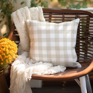 Linen Beige Preppy Buffalo Check Plaid Cushion