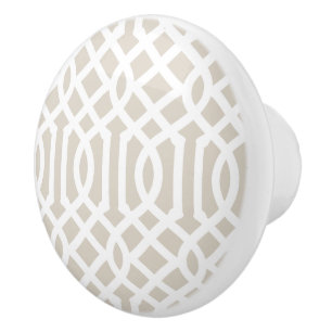 Linen Beige Trellis Ceramic Knob