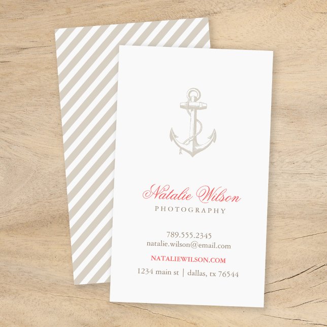 Linen Beige Vintage Anchor Vertical Business Card (Creator Uploaded)