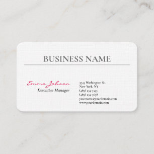 Linen Black White Pink Elegant Modern Simple Business Card