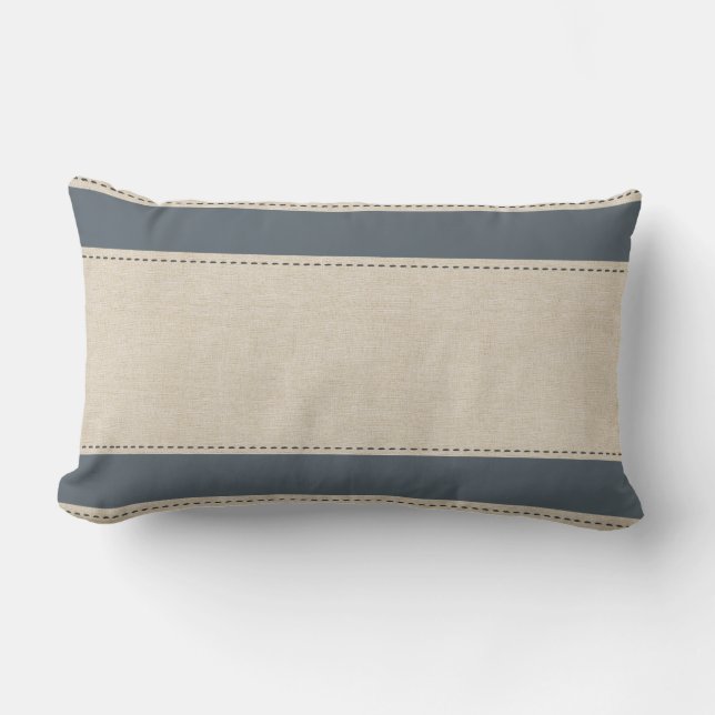 Linen Blue Stripes Stitch Effect Pillow (Front)
