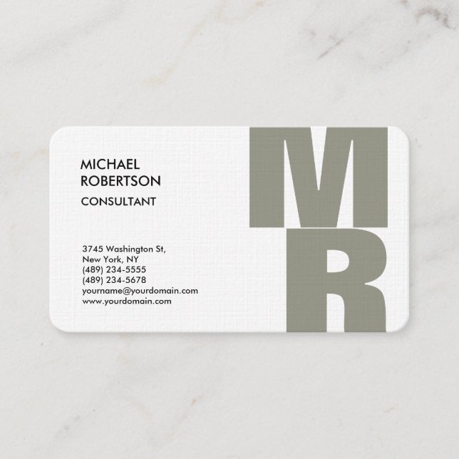 Linen Bold Monogram Plain Trendy Minimalist Modern Business Card (Front)