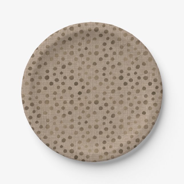 Linen Brown Dots Chic Bride Tribe Rustic Modern Paper Plate (Front)
