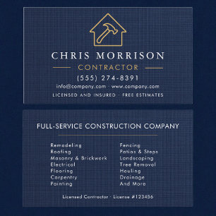 Linen Building Construction Navy Blue   Business Card