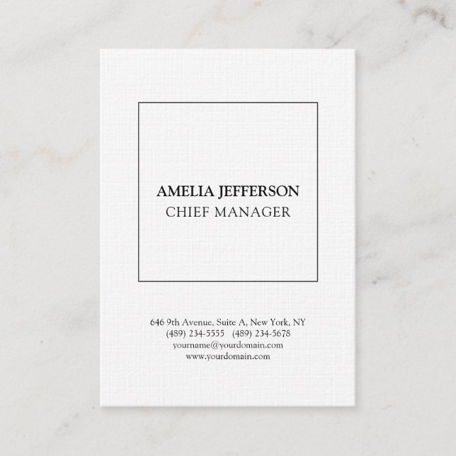 Linen Classical Professional Minimalist White Business Card (Front)