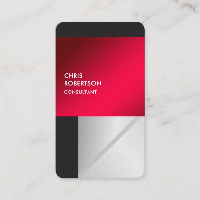 Linen Colourful Red Grey Rounded Business Card (Front)