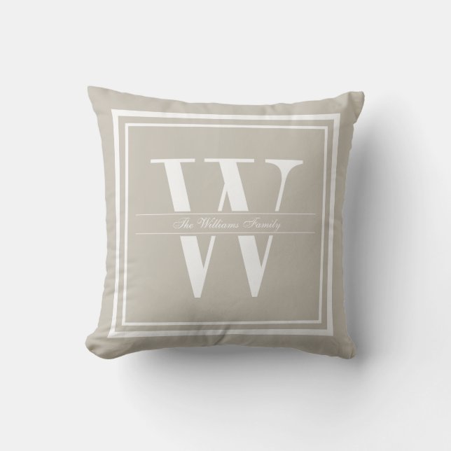Linen Double Border Monogram Cushion (Front)