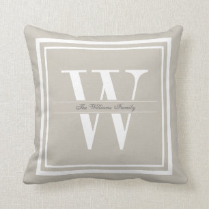 Linen Double Border Monogram Cushion
