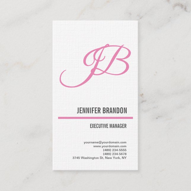 Linen Feminine Handwriting Monogram Minimalist Business Card (Front)
