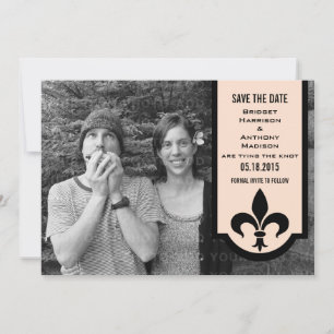 Linen Fleur De Lis Banner Save the Date Invite