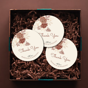 Linen gold glitter watercolor floral Wedding Favou Classic Round Sticker