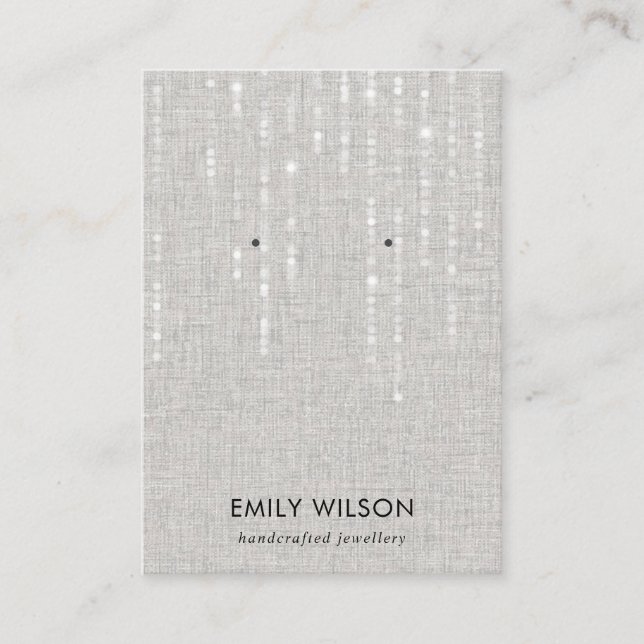 LINEN GREY LIGHT STRINGS STUD EARRING DISPLAY BUSINESS CARD (Front)