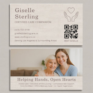Linen Home Caregiver QR Code Certified Support Business Card