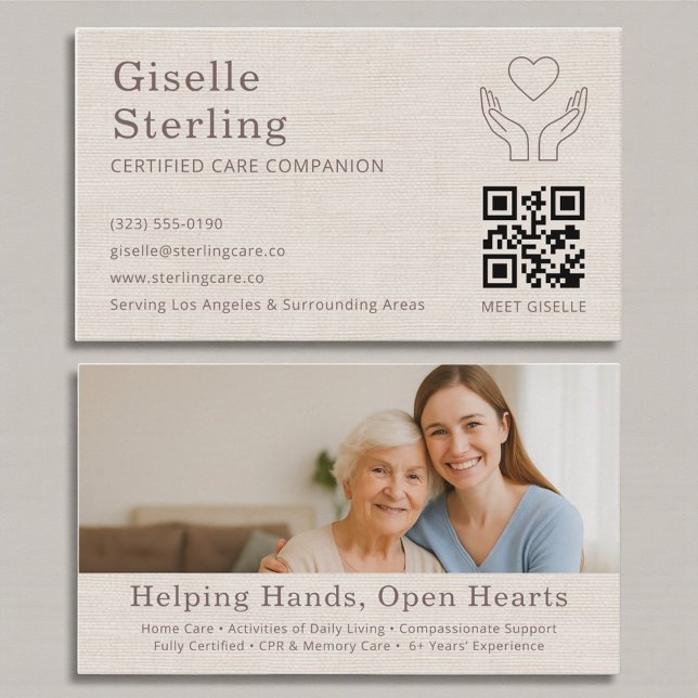 Linen Home Caregiver QR Code Certified Support Business Card (Creator Uploaded)