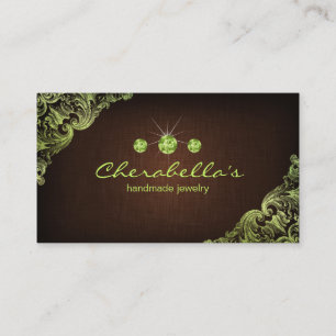 Linen Jewellery Business Card Chocolate Brown Lime