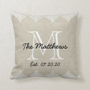 Linen Lace Look Custom Monogram Cushion