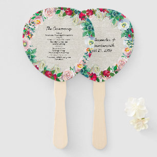 Linen Look Floral Wreath Wedding Program Fan