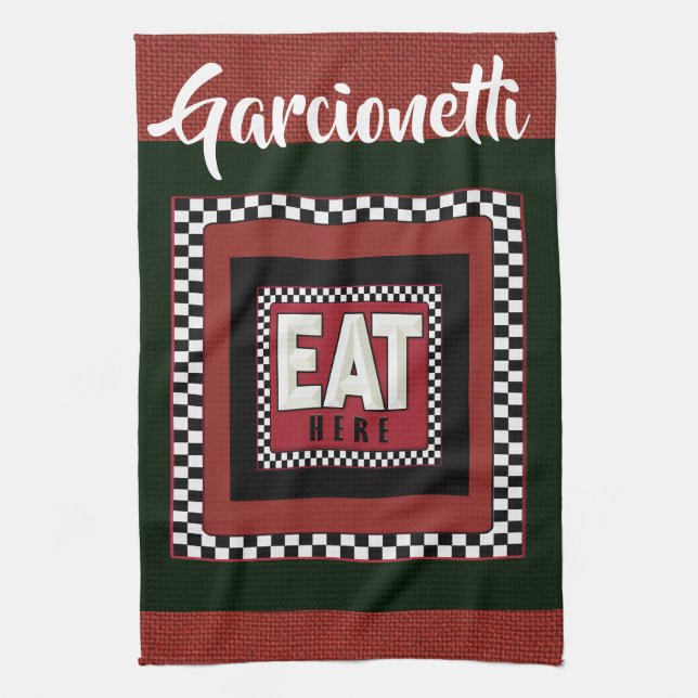 Linen Look Retro Sign Kitchen Towels (Vertical)