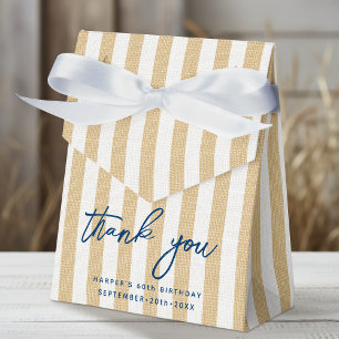 Linen Look Striped Birthday Thank You Gold Party Favour Box