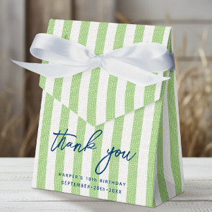 Linen Look Striped Birthday Thank You Green Party Favour Box