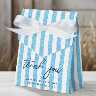 Linen Look Striped Birthday Thank You Light Blue Favour Box