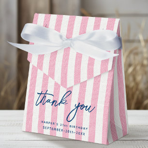 Linen Look Striped Birthday Thank You Pink Party Favour Box