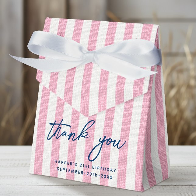 Linen Look Striped Birthday Thank You Pink Party Favour Box (Creator Uploaded)