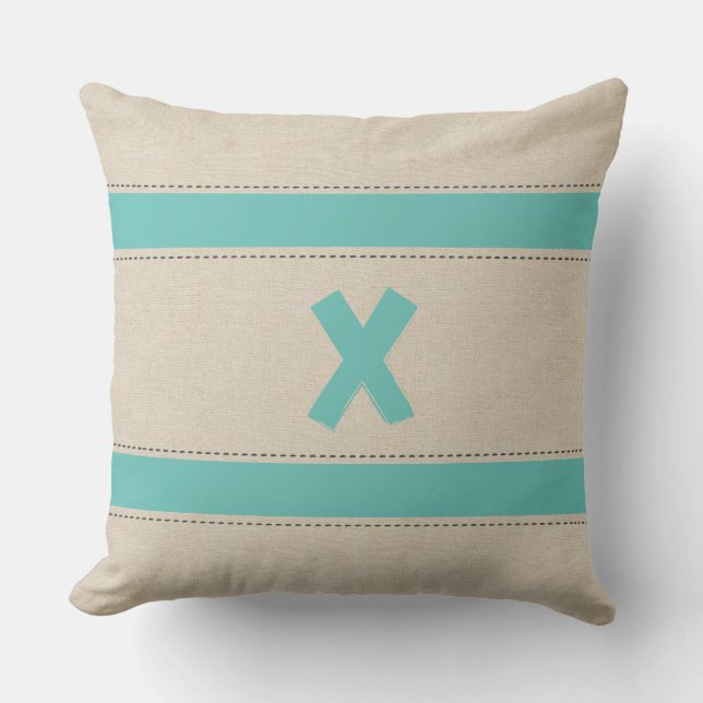 Linen Look  Stripes Add Monogram  Pillow (Front)