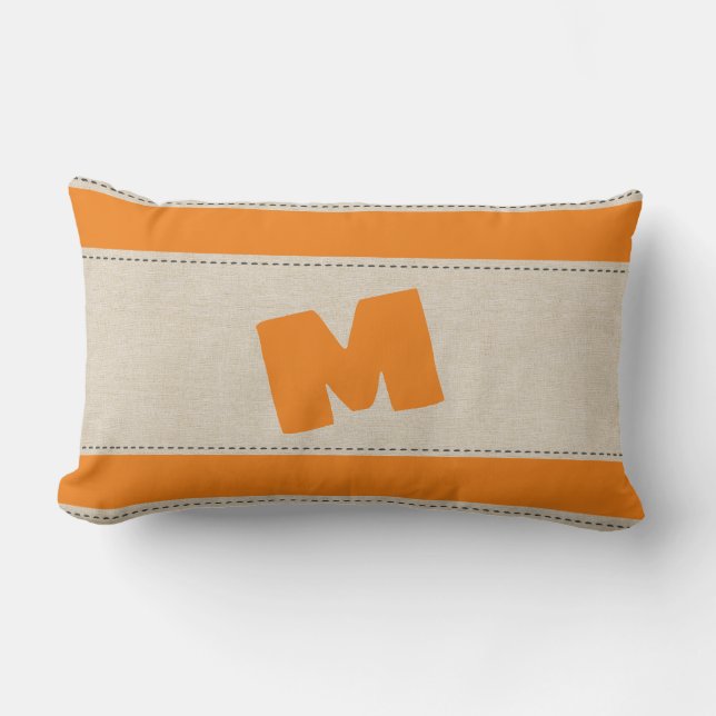 Linen Look  Stripes Add Monogram Pillow (Front)