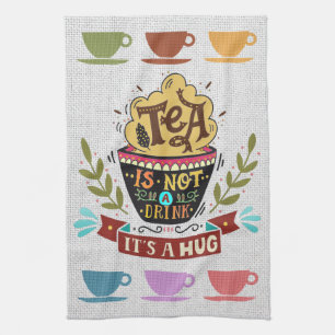 Linen Look Teacups Kitchen Towels
