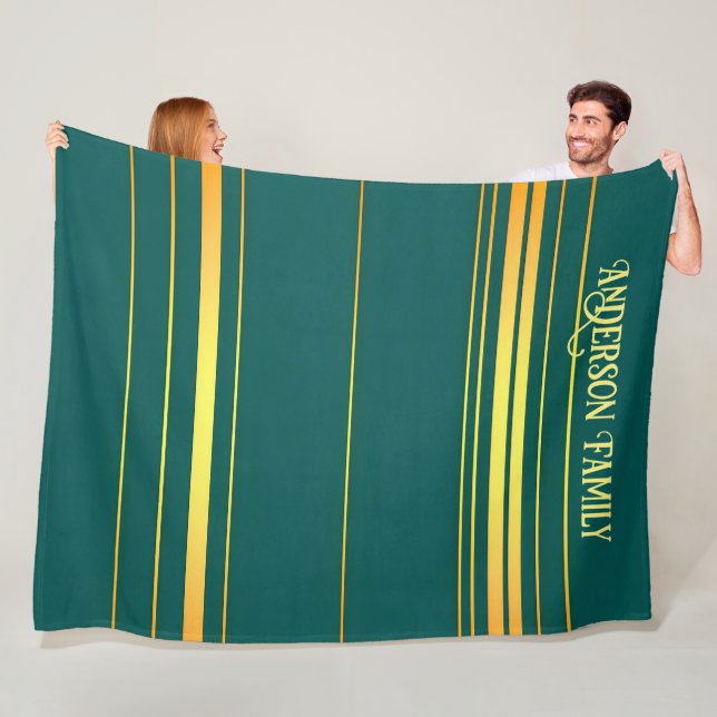 Linen Luxury Modern Green Gold Texture Collection Fleece Blanket (In Situ)