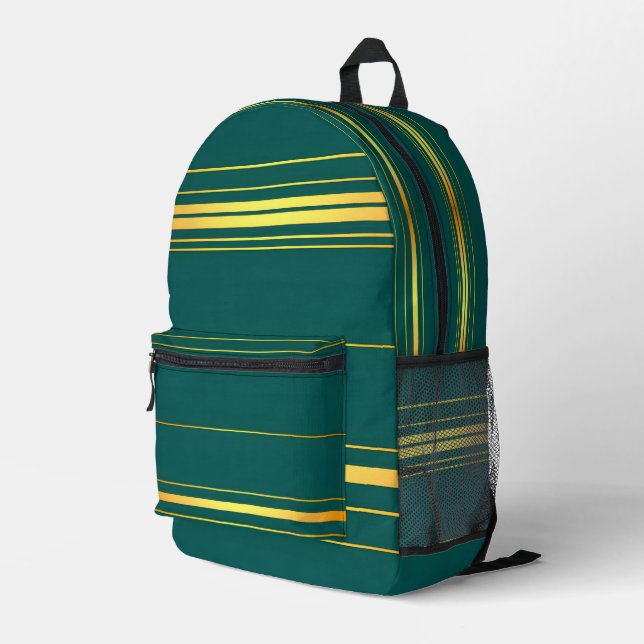 Linen Luxury Modern Green Gold Texture Collection Printed Backpack (Back Corner Right)