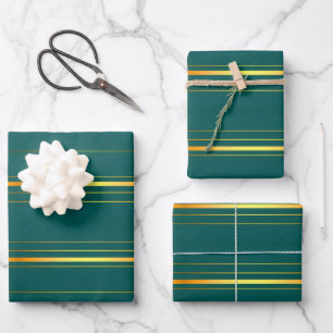 Linen Luxury Modern Green Gold Texture Collection Wrapping Paper Sheet