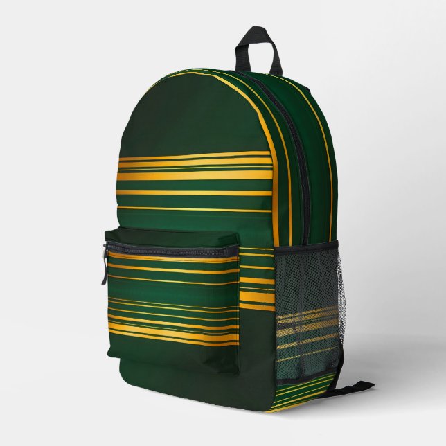 Linen Luxury Trendy Green Gold Texture Collection Printed Backpack (Back Corner Right)