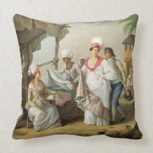Linen Market, Roseau, Dominica, c.1780 (oil on can Cushion