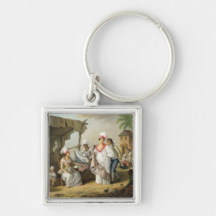 Linen Market, Roseau, Dominica, c.1780 (oil on can Key Ring