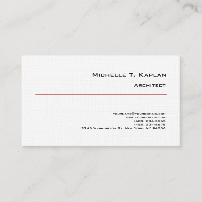 Linen Minimalist Simple Plain Architect Red White Business Card (Front)