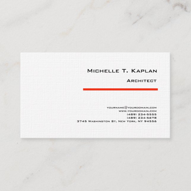Linen Minimalist Simple Plain Architect Red White Business Card (Front)