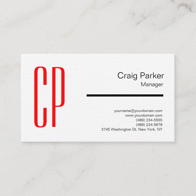 Linen Modern Black White Red Monogram Professional Business Card (Front)