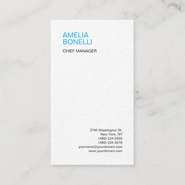 Linen Modern Minimalist Plain Blue White Business Card (Front)
