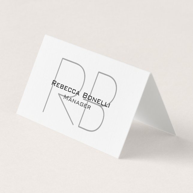 Linen Monogram Manager Tent Fold Premium Linen Business Card (Front)