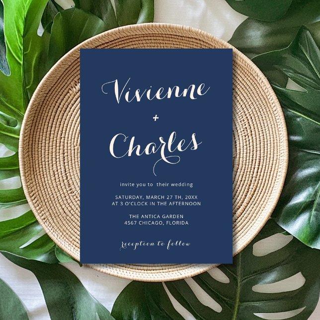 Linen & Navy Minimal Modern Calligraphy Wedding Invitation (Creator Uploaded)