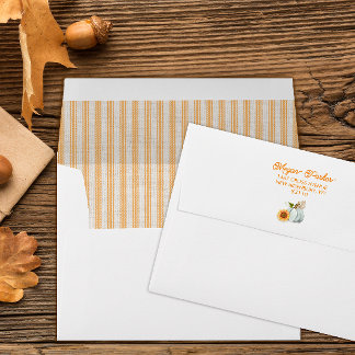 Linen & Orange Ticking Stripe Lined Envelope