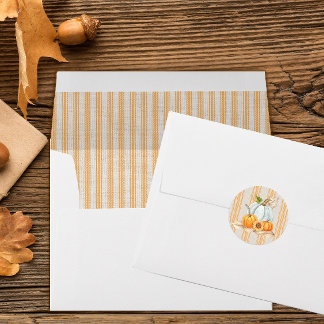 Linen & Orange Ticking Stripe Lined Envelope
