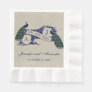 Linen Peacock Rustic Wedding Paper Napkins