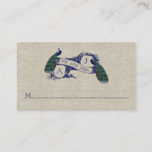 Linen Peacock Rustic Wedding Place Card