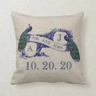 Linen Peacock Rustic Wedding Sweetheart Pillow