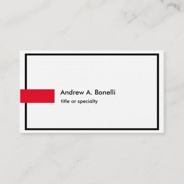 Linen Plain Black White Red Professional Modern Business Card (Front)