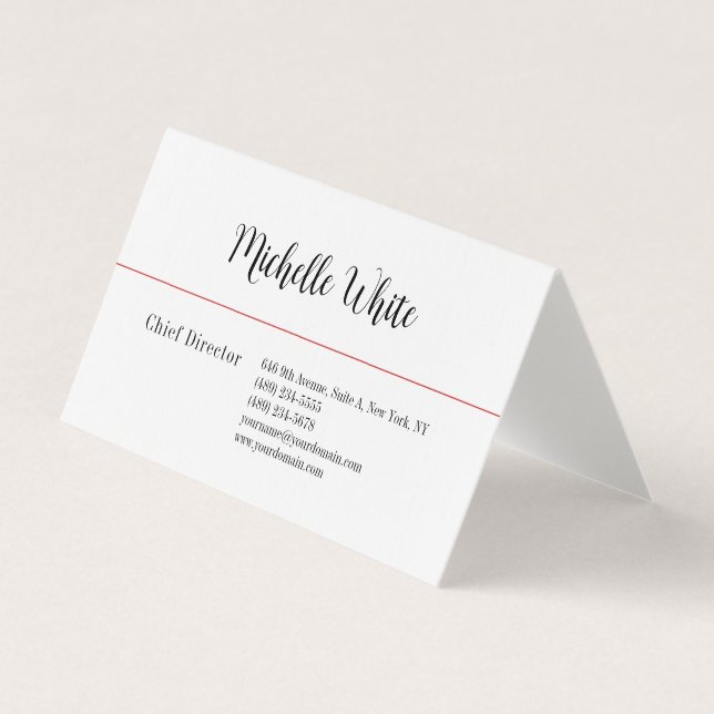 Linen Plain Elegant White Professional Modern Business Card (Front)