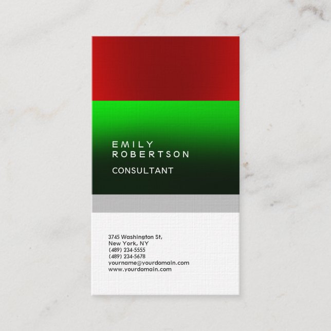 Linen Plain Green Red White Modern Minimalist Business Card (Front)